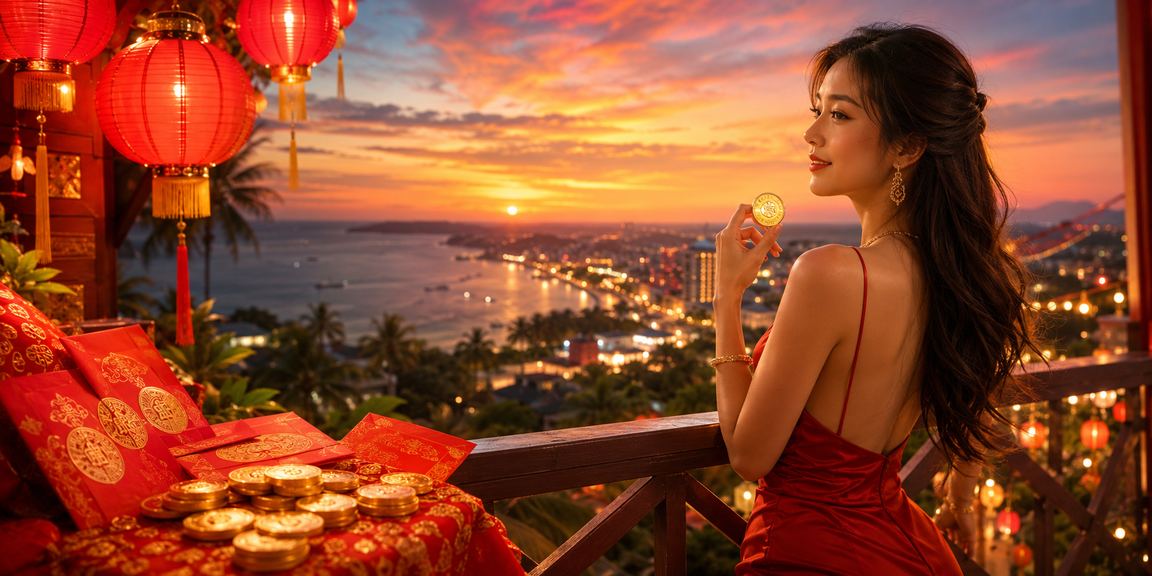 Đèn lồng đỏ trang trí tại Mũi Né gợi không khí lễ hội với chương trình thưởng bao lì xì đặc biệt